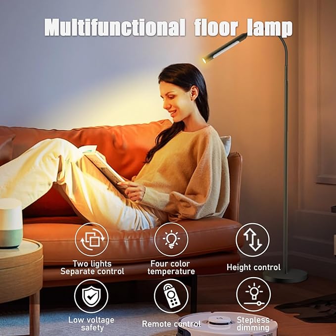 juuwer Floor Lamp for Living Room, bedrooms,Work,Study and Home Decor.with Remote Control.4 Color temperatures LED Bulb.Lighting Brightness Adjustable from 10%-100%.Modern Reading Standing lamp.