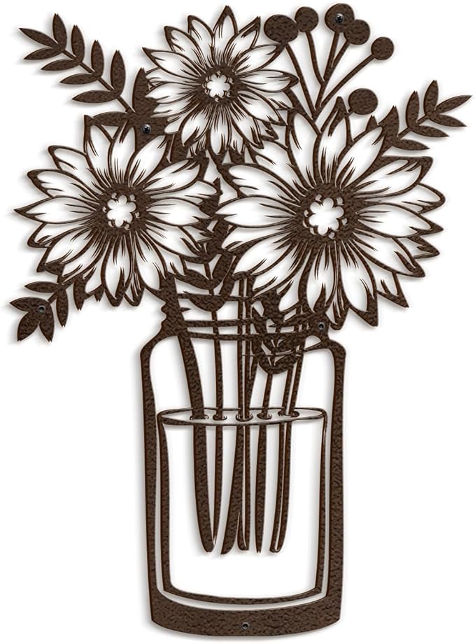 SIGNLEADER Metal Wall Art Decor Sunflowers in Vase Minimalist Modern Abstract Wall Sculpture Hangings Home Decoration for Living Room, Bedroom, Bathroom, Kitchen, Outdoor - 18" Bronze
