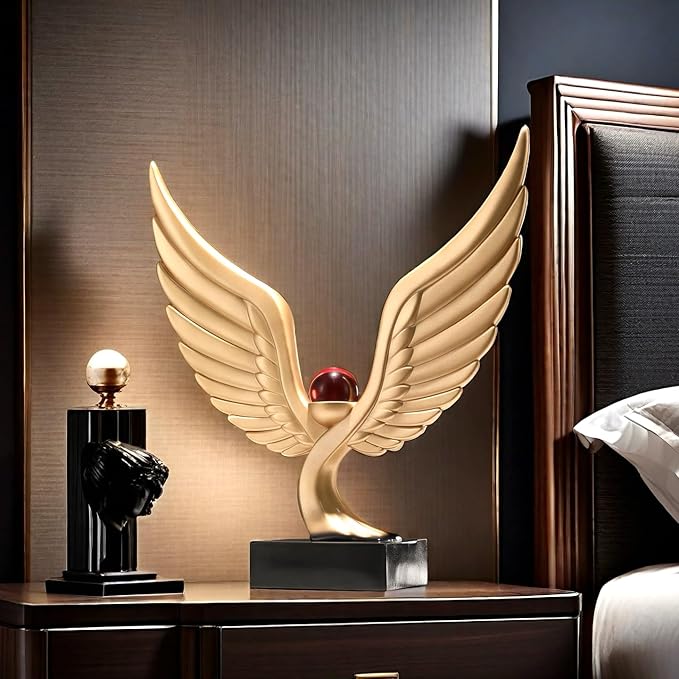 Abstract Eagle with Crystal Ball Statue Resin Art Sculpture Frgurines Gift for Home Decor Office Living Room Desktop Display Decorative Decoration (Gold)