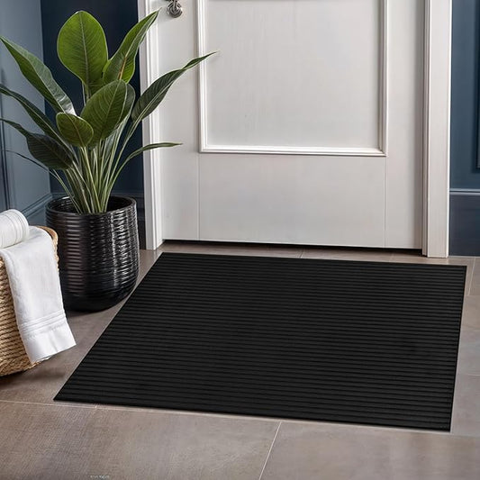 Beverly Rug Non Slip Area Rug 2 x 3 Modern Durable Ultra Soft Ribbed Indoor Rugs for Living Dining Room Office Stain Resistant Non Shedding Casual Easy Shag Indoor Carpet Black 2x3
