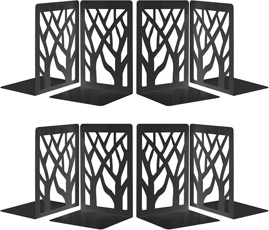 MSDADA Bookends, Book Ends for Shelves, Bookends for Office, Book Ends for Heavy Books, Book Shelf Holder Stand Home Decorative，Metal Bookend Supports, Book Stoppers, Black(4 Pairs)
