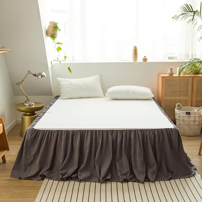 BISELINA French Linen Bed Skirt with Pleated Frills 22-Inch Tailored Drop Natural Flax Cotton Blend Dust Ruffle Soft Cozy Farmhouse Bedding (22" King, Ruffle Dark Grey)