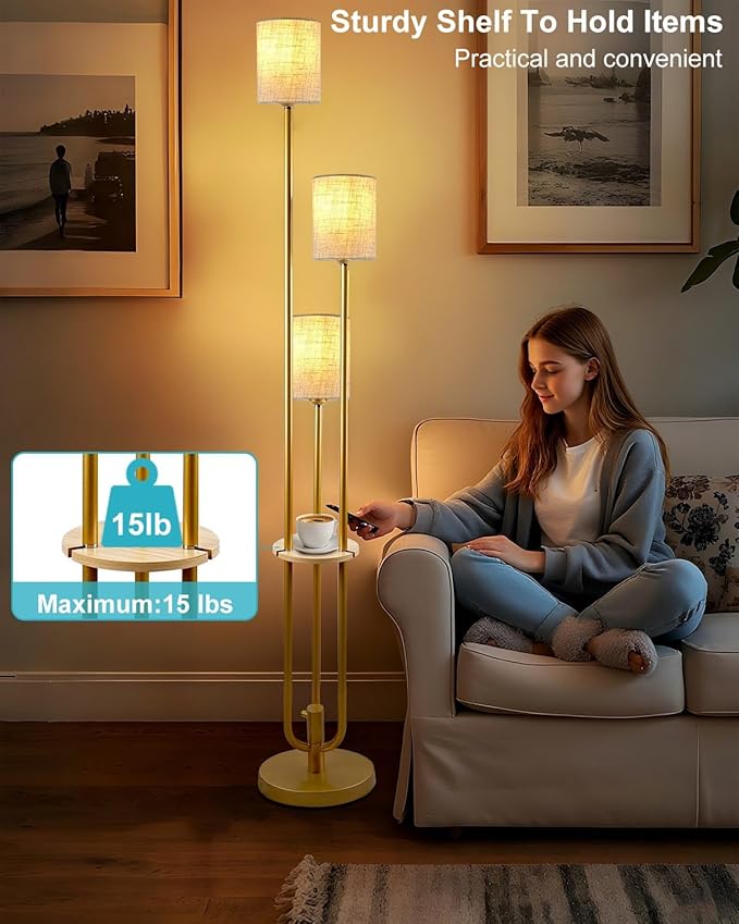 ACOHOOK Gold Floor Lamp Dimmable 64IN Tall Standing Lamps with Soft Warm White Eye Care 3000K G9 Bulbs, Mid Century Modern Floor Lamp for Livng Room Bedroom