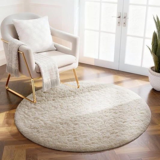 Ophanie Soft Fluffy Shaggy Rugs for Bedroom Living Room Dorm Nursery Home Decor Aesthetic,Color Ivory, Size 2' Round