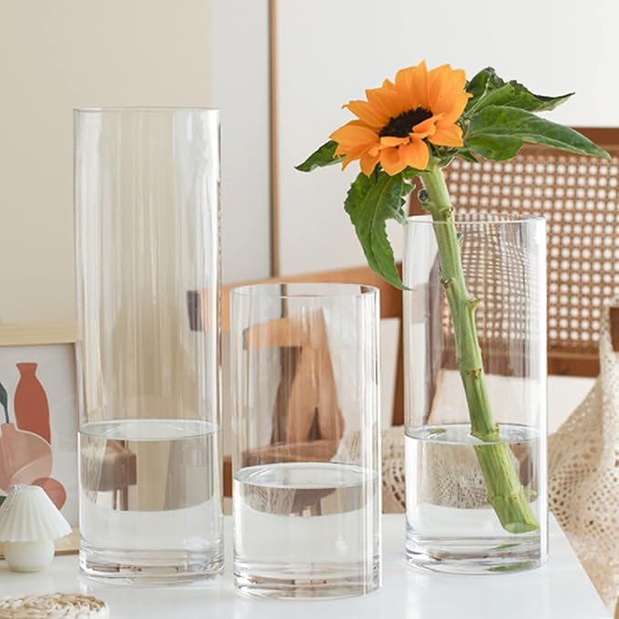 Cylinder Vase Bulk Clear Esmiome - Cylinder Vases for Centerpieces 4 Sets (16Pcs) Hurricane Floating Candle Holder, Glass Vases for Flowers, Decorative Centerpiece for Wedding, 4''+6''+8''+10''(High)