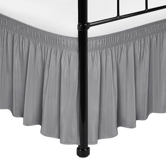 Biscaynebay Wrap Around Bed Skirts with Split Corners for Twin/Twin XL Beds 18" Drop, Silver Grey Adjustable Elastic Dust Ruffles Easy Fit Wrinkle Resistant Silky Luxurious Fabric Machine Washable