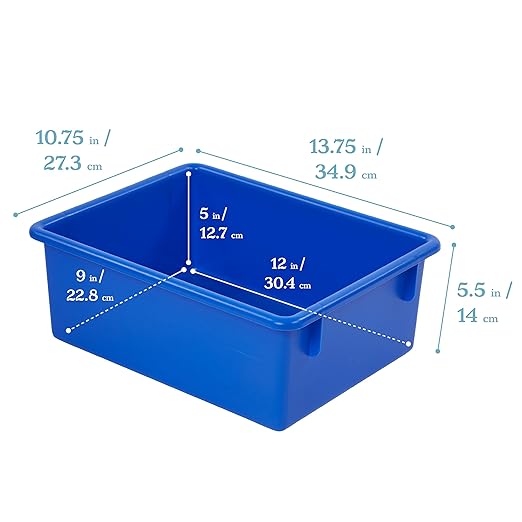 ECR4Kids Letter Size Deep Tray with Lid, Storage Bin, Blue, 10-Piece