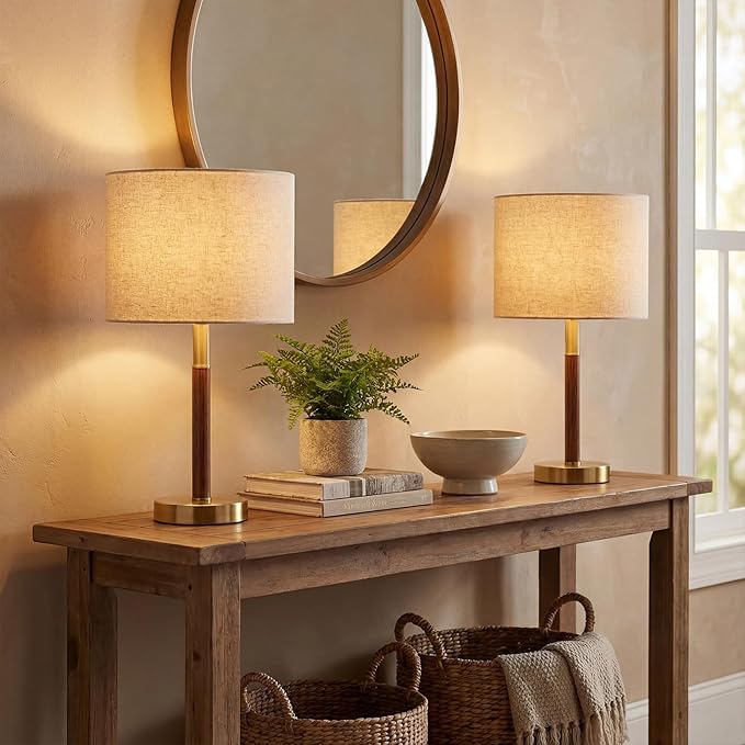 16.5'' Bedside Table Lamps Set of 2, Small Metal Accent Table Lamps with Linen Lampshade, Modern Simple Desk Lamps for Bedroom,Living Room, Office,Desk(Bulbs Included)