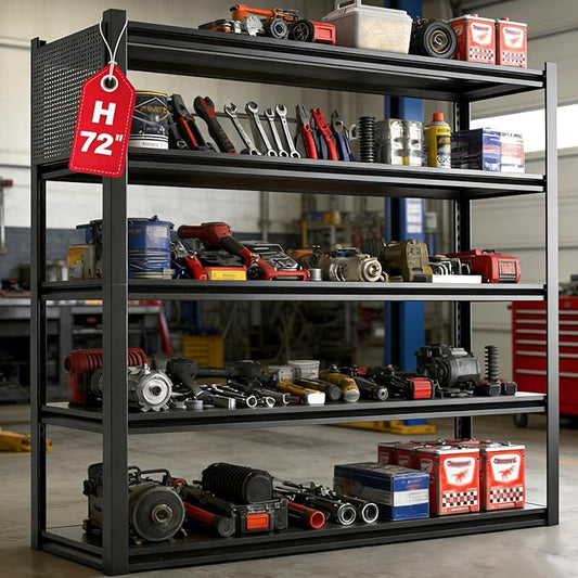 Metal Garage Shelving Unit with Pegboard, Heavy Duty 5-Tier Adjustable Industrial Storage Shelves, 3000 LBS Steel Storage Rack for Garage, Warehouse, Basement, 72"H x 47.2"W x 23.6"D, Black