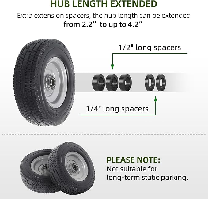 AR-PRO (2-Pack) 8-Inch Solid Wheel Replacement - 2.50-4" Flat Free Tire and Wheel with 5/8 extra 3/4 Bearings and 2.2" Offset Hub - Compatible with Hand Truck, Generator, Gorilla Carts