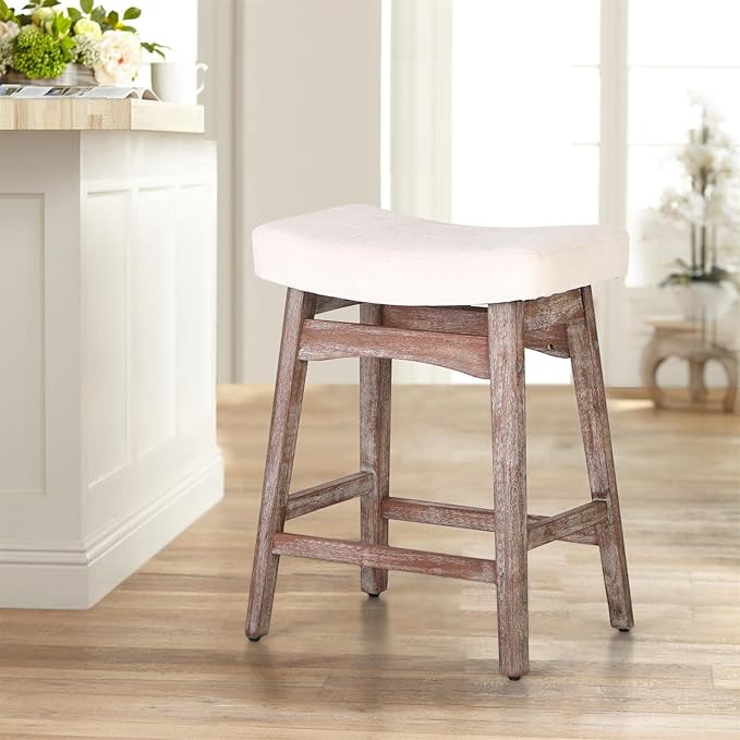 Sophia & William Counter Height Bar Stools, 24" Counter Stools with Solid Wood Legs, Comfy Linen Fabric Upholstered Counter Height Stools,Creamy White,1PC