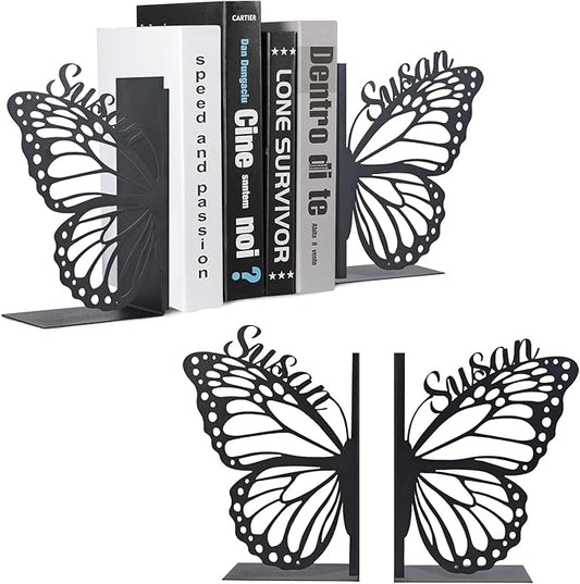 Personalized Butterfly Decorative Book Ends, Heavy Duty Bookends for Shelves, Non-Slip Book Stopper, Metal Modern Bookshelf Decor for Home Office Study Room, Gifts for Readers Color01