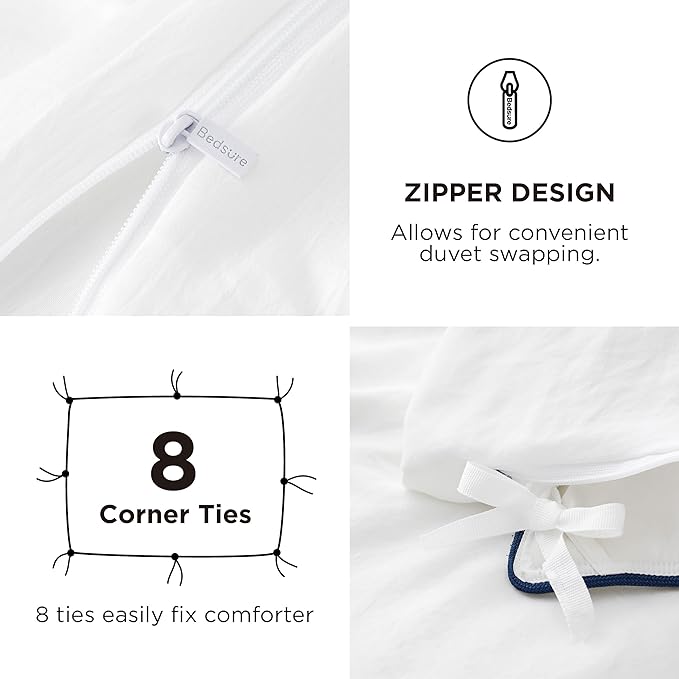 Bedsure Twin Size Duvet Cover with Fitted Sheet - 3 Pieces Prewashed Cotton-Like Extra Soft Bedding Set, Includes 1 Duvet Cover 68x90 Inches with Zipper Closure, 1 Pillow Sham, 1 Fitted Sheet, White