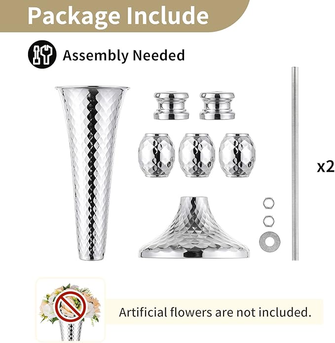 Trumpet Vase Wedding Centrepieces for Tables: Nuptio 2 Pcs Silver Vase 61cm Tall Flower Stand Road Lead for Weddings Party Dinner Centrepiece, Tabletop Vases for Anniversary Birthday Home Decoration
