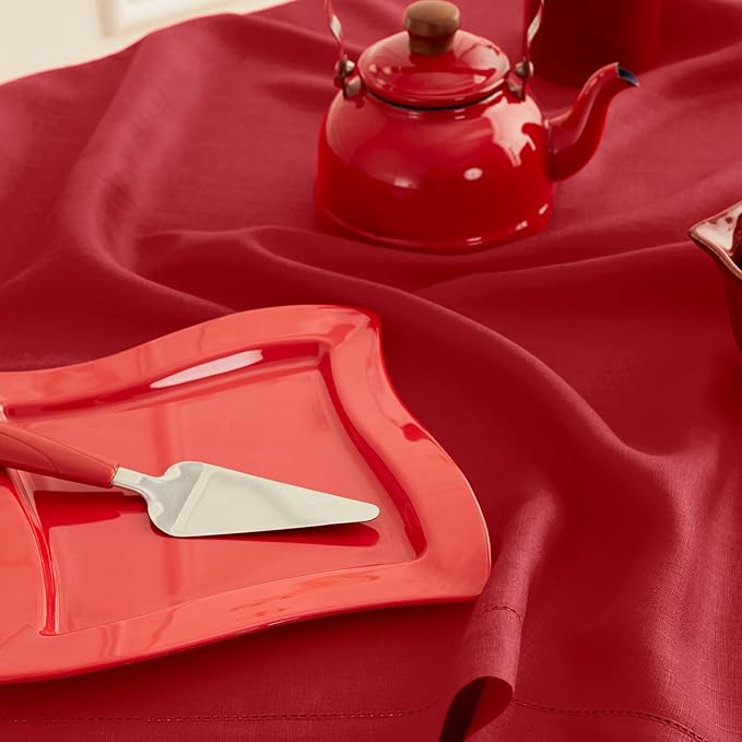 Solino Home Red Linen Napkins Set of 4-100% Pure Linen Hemstitch Dinner Napkins 20 x 20 Inch for Valentines, Winter - Classic Hemstitch