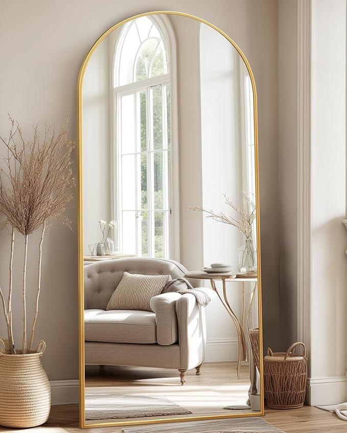 Antok Full Length Mirror, 58"x21" Arched Floor Mirror, Mirror Full Length with Stand, Wall Mounted Mirrors for Living Room Bedroom,Gold