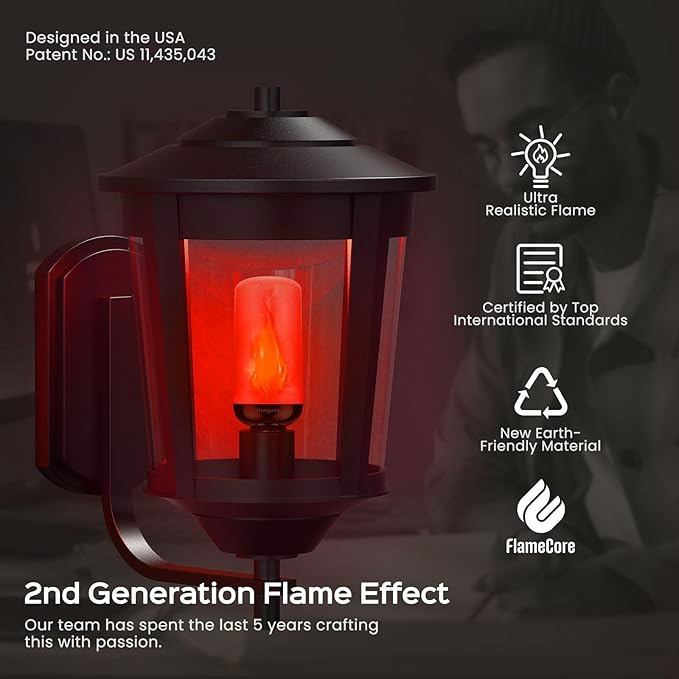 Hompavo Gen2 LED Flame Light Bulbs, Like Real Fire 4-Mode Flickering Light Bulbs with Upside Down Effect, E26 Flame Bulb for Halloween Christmas Party Patio Porch Home Indoor & Outdoor Decorations, 2