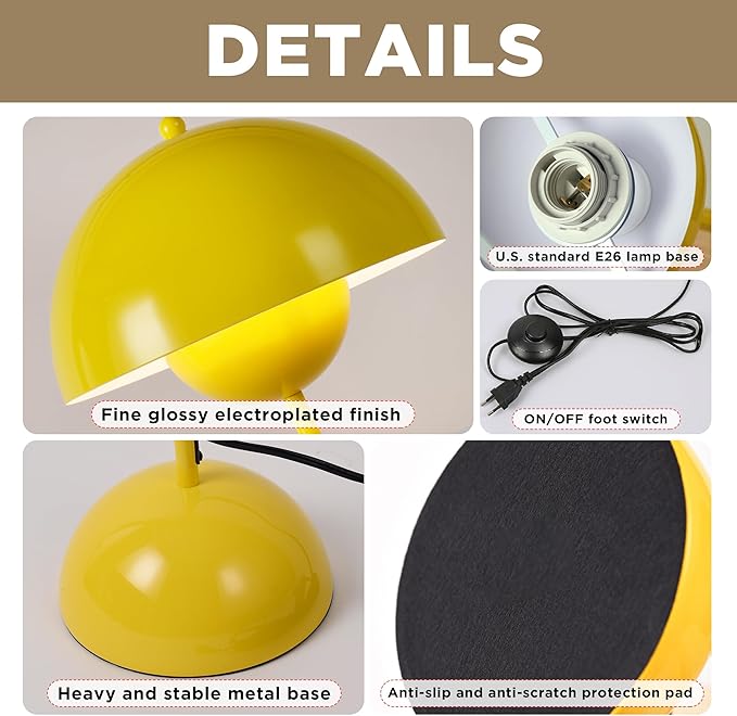 COSYLUX Modern Floor Lamp for Living Room, Industrial Tall Standing Lamp for Bedroom, Metal Shade Reflecting Light Reading Floor Lamp for Office, Nursery Room, Corner(Yellow)