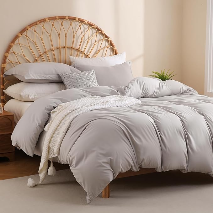 JSD Light Grey Duvet Cover Set Twin Size, 2 Piece Microfiber Kids Duvet Cover with Pillow Sham, Zipper Closure, Comforter Not Included