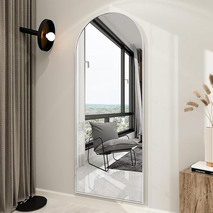 BEAUTYPEAK 65"x24" Full Length Mirror, Arch Full Body Floor Mirror, Wall Mirrors Hanging or Leaning Arched-Top with Stand for Bedroom, Dressing Room, Living Room, Silver