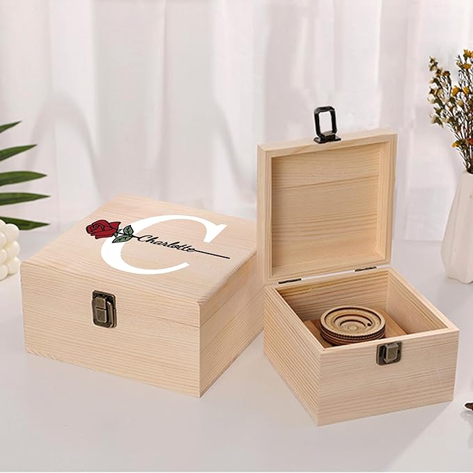 Personalized Wooden Keepsake Memory Box with Birth Flower & Name, Custom Wood Decorative Storage Box with Lids Customized Christmas Gift Box for Women Teen Girls Mom Birthday Gifts