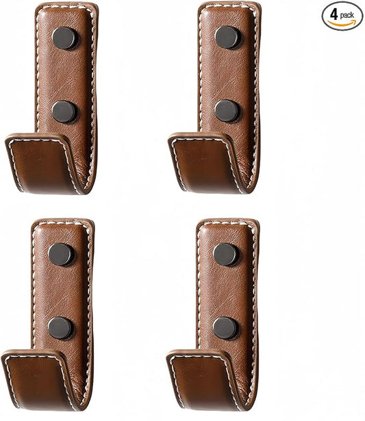 4 Pcs Leather Coat Hooks Wall Mount,Coat Hooks for Wall,Wall Hooks for Hanging Robe Towels Bags Hats Scarf Keys Clothes Suitable for Bedroom, Entryway and Closet (Brown)