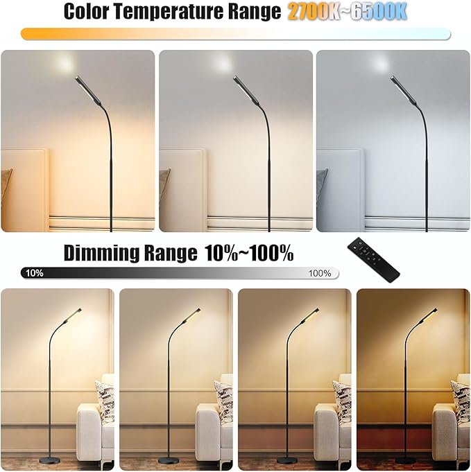juuwer Floor Lamp for Living Room, bedrooms,Work,Study and Home Decor.with Remote Control.4 Color temperatures LED Bulb.Lighting Brightness Adjustable from 10%-100%.Modern Reading Standing lamp.