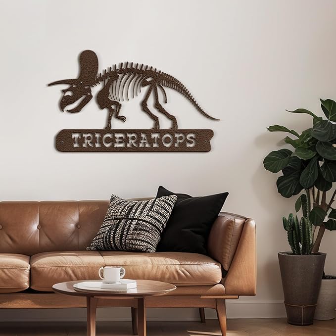 SIGNLEADER Metal Wall Art Decor Triceratops Minimalist Modern Abstract Wall Sculpture Hangings Home Decoration for Living Room, Bedroom, Bathroom, Kitchen, Outdoor - 18" Bronze