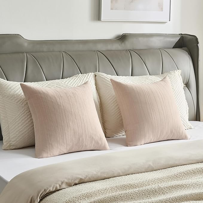 FUTEI Valentine's Day Pink Chenille Decorative Throw Pillow Covers 12x20 Inch Set of 2,Soft Crushed Striped Texture Lumbar Pillow Cases,Modern Home Decor for Couch Bed Living Room