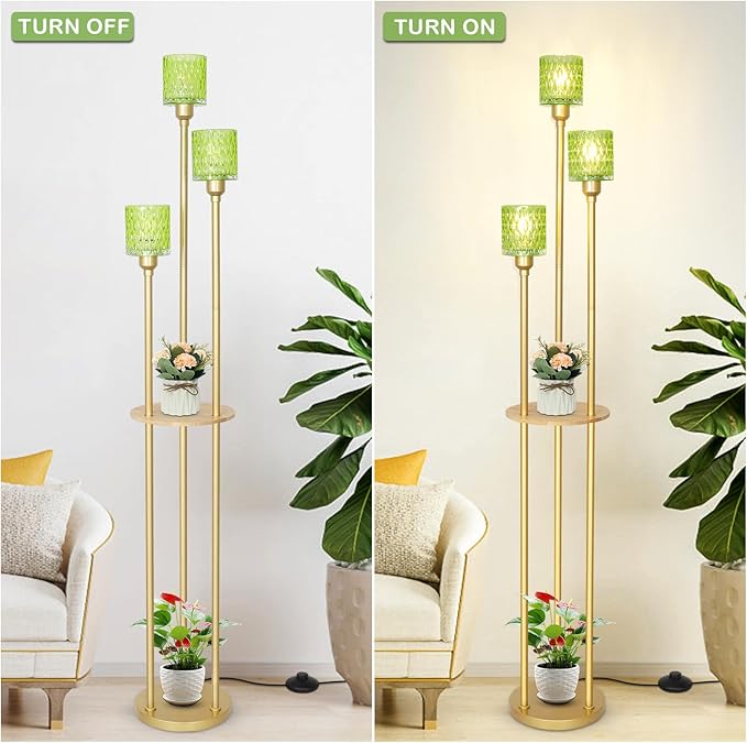 HMVPL MVPL Crystal Floor Lamp with Shelves,Floor Lamps for Living Room (Gold-Green Straight, Glass)