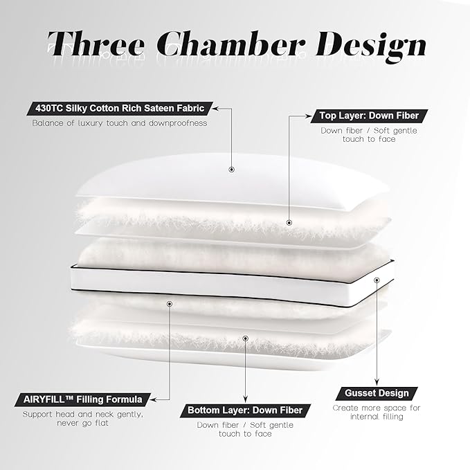 DOWNSTORIA Feather Down Pillows King Size Set of 2 with Gusset, Luxury Hotel Collection Bed Pillow 2 Pack, Down Surrounded Pillows for Sleeping, Soft for Side, Back Sleepers 20x36 in.