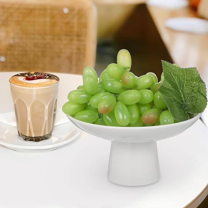 VILLCASE Footed Fruit Bowl Ceramic, 7 inch Decorative Pedestal Bowl for Snacks Dessert, Modern Ceramic Fruit Container Basket for Home Dining Kitchen Counter Decor