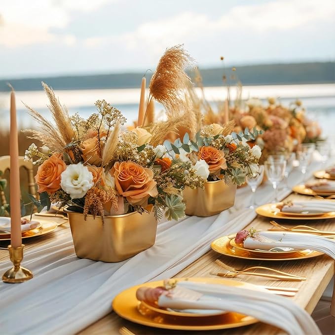 6 Pcs Small Gold Vases for Centerpieces Tall Metal Flower Trumpet Vase Vintage Compote Planter Plant Pots for Wedding Party Table Centerpiece Decorations (3.7 Inch,Cylinder)