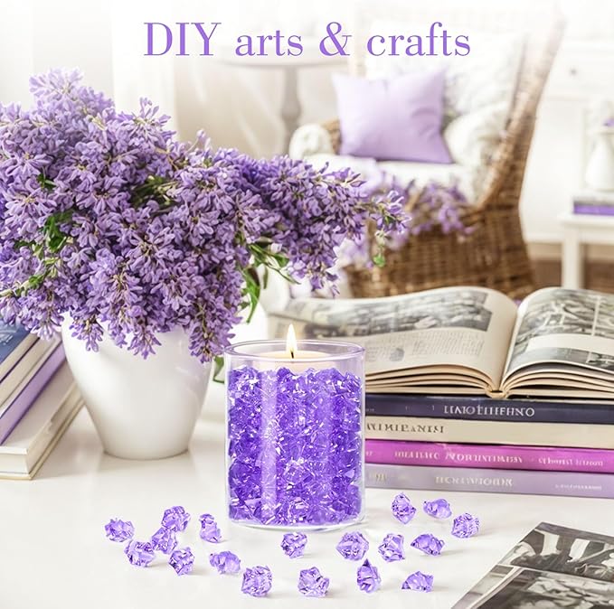 DomeStar Purple Fake Ice Rocks, 150PCS Acrylic Gems Crystals Plastic Gems Diamonds Centerpiece for Vase Fillers Wedding Party Table Scatter Valentine's Day Decorations
