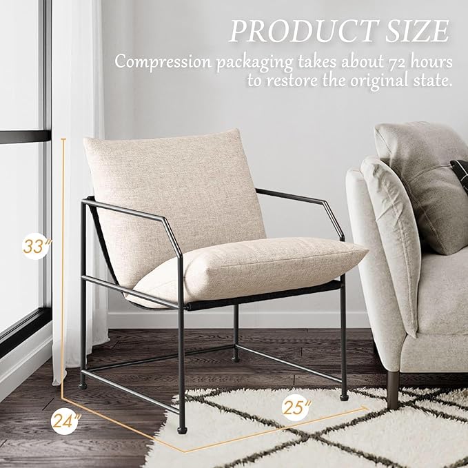 Accent Chair Living Room Chairs Accent Chairs Set of 2 Comfy Reading Chair for Bedroom Upholstered Lounge Chair Mid Century Modern Arm Chair Side Sofa Chair Armchair Waiting Room Chairs(Cream, 2)