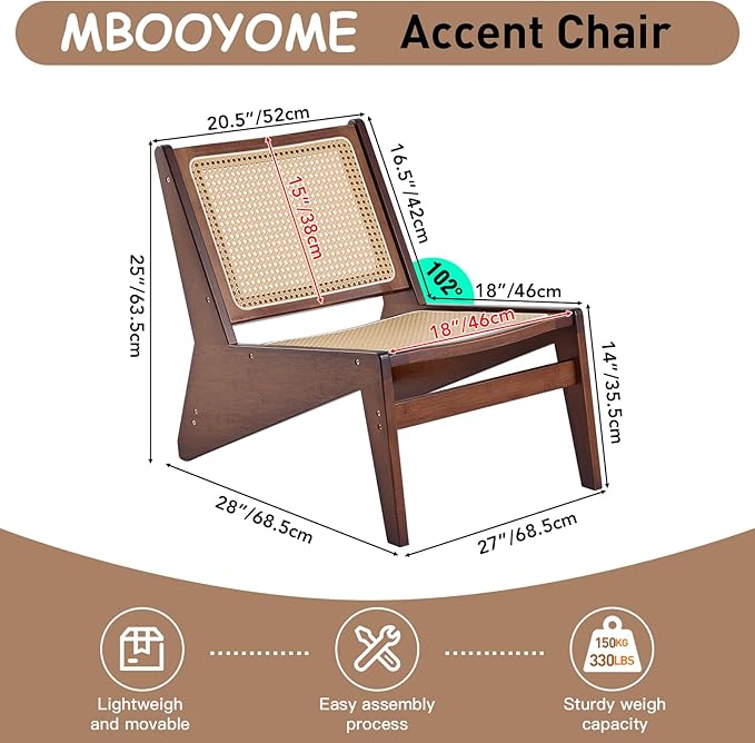 MBOOYOME Mid Century Modern Accent Chair for Living Room, Low Lounge Chair with Solid Wood Frame, Comfy Armchair for Bedroom and Balcony, Walnut