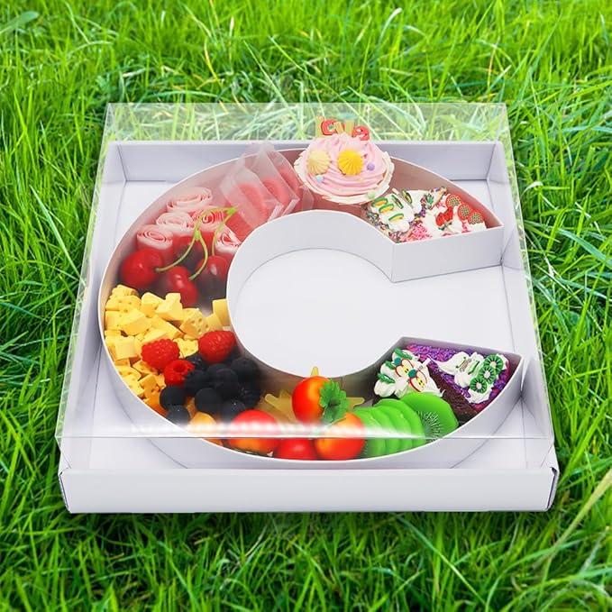 WENPACK 12.5" Cardboard Letter Shaped Mache Decorative Strawberries Fillable Sweets Candy Box with Clear Lid (White, C)