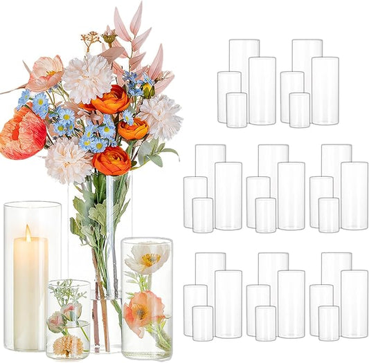 36Packs Cylinder Glass Vases for Centerpieces: Glasseam Clear Flower Vases Set Bulk 4" 6" 8" 10" Hurricane Floating Pillar Candle vase Holder - Modern Centerpiece for Wedding Dining Home Table Decor