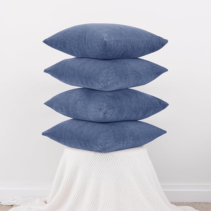 Set of 4 Navy Blue Throw Pillow Covers 12x20 Inch, Neutral Boho Farmhouse Aesthetic Decorative Pillow Cases for Couch, Sofa, Living Room & Bed, Chenille Pillow Cases, Stylish Home Decor, 30x50 cm