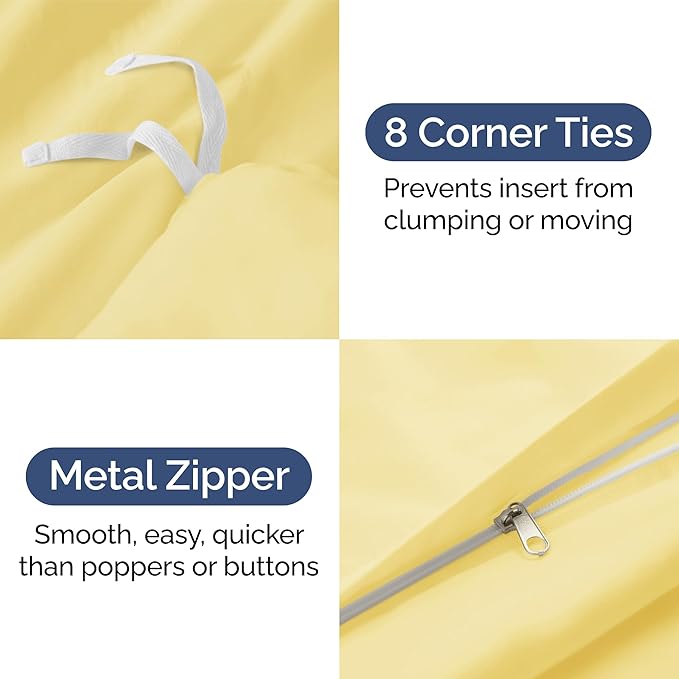 Duvet Cover Queen Size Set - Extra Soft Queen Size Duvet Cover 90 x 90 with 2 Pillow Shams - Hotel Luxury Easy Care and Fade Free with Zipper Closures & Ties - Comfy Breathable Bedding Set (Yellow)