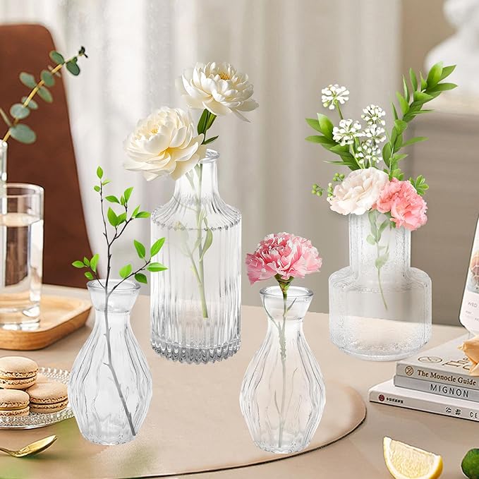 32 PCS Clear Glass Bud Vases Set,Small Flower Arrangement Vase,Vintage Crystal Glass Design,Wedding,Party Decoration,Home Flower Arrangement (32)