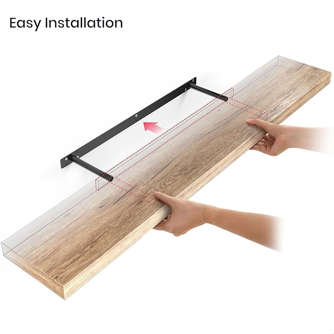 Ballucci Floating Shelves for Wall, 48" Wood Wall Shelf Set of 2, with Invisible Brackets for Bathroom, Living Room, Bedroom, Kitchen, Nursery, 8" Deep, Oak Finish