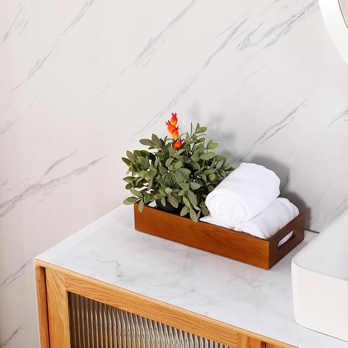 Bathroom Decor Box,Wooden Toilet Tank Topper Basket Tray,Back of Toilet Basket for Paper Storage Bathroom Counter Organizer (Brown, 13.1 * 6.2 * 2.5in)