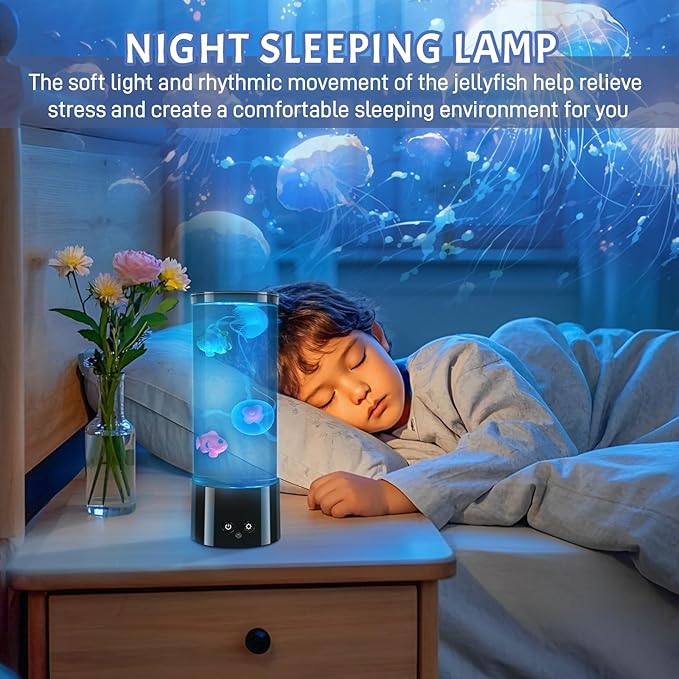 11.6 inch Jellyfish Lamp with 17 Color Changing Effects, LED Jellyfish Tank Table Lamp Decorations, Portabe Table Mood Lamp for Room Office Night Light Liquid Motion Lamp Ideal Gift for Kids
