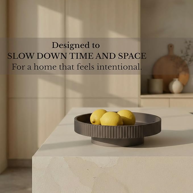 JUPTR 12” Fluted Concrete Fruit Bowl – Heavyweight Pedestal Decorative Bowl for Table Centerpiece, Entryway Catch-All & Modern Home Décor (Charcoal)