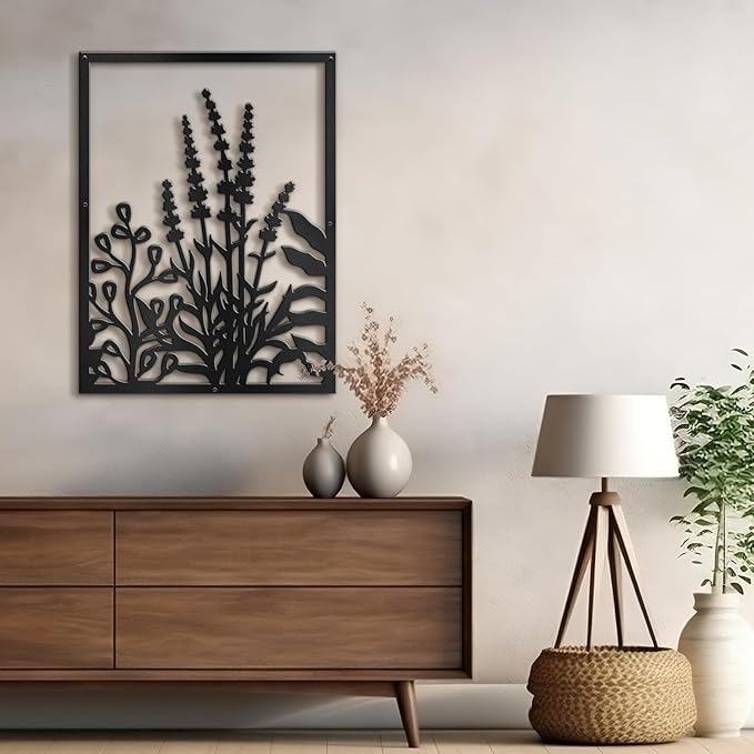 SIGNLEADER Metal Wall Art Decor Botanical Flower Leaves Minimalist Modern Abstract Wall Sculpture Hangings Home Decoration for Living Room, Bedroom, Bathroom, Kitchen, Outdoor - 18" Black