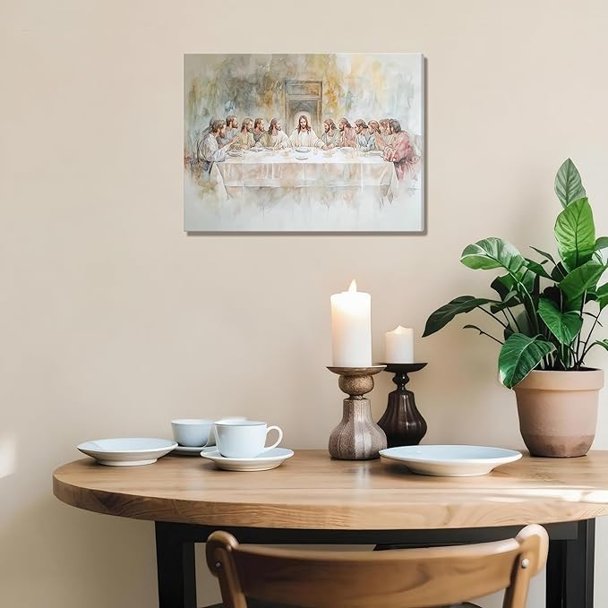 Jesus Last Supper Canvas Wall Art, Christian Pictures Wall Decor Paintings, Religious Prints for Living Room Dining Room Church Prayer Room Home Decoration 12x16 inch Framed