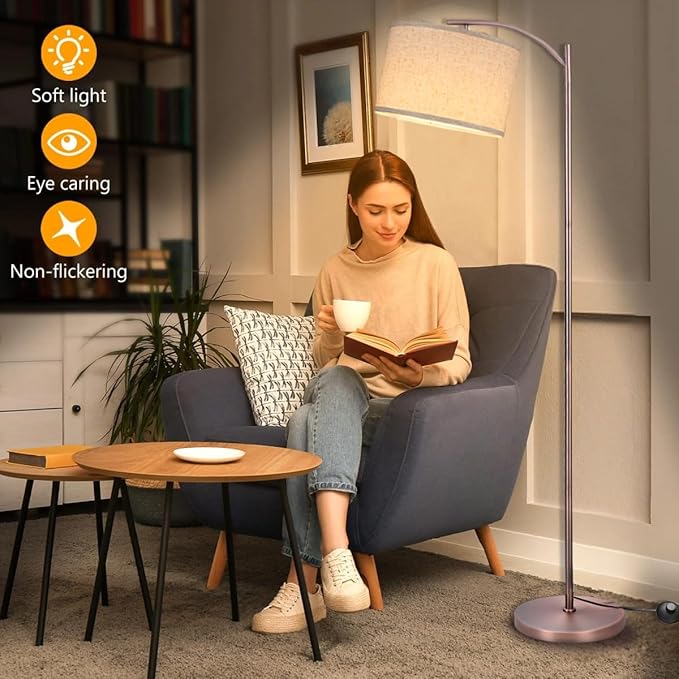 HoperBriwght Floor Lamp for Living Room, Standing Lamp, Floor Lamp with Linen Lampshade for Home Décor, Office, Bedroom (Bulb Included) (Rose Gold)