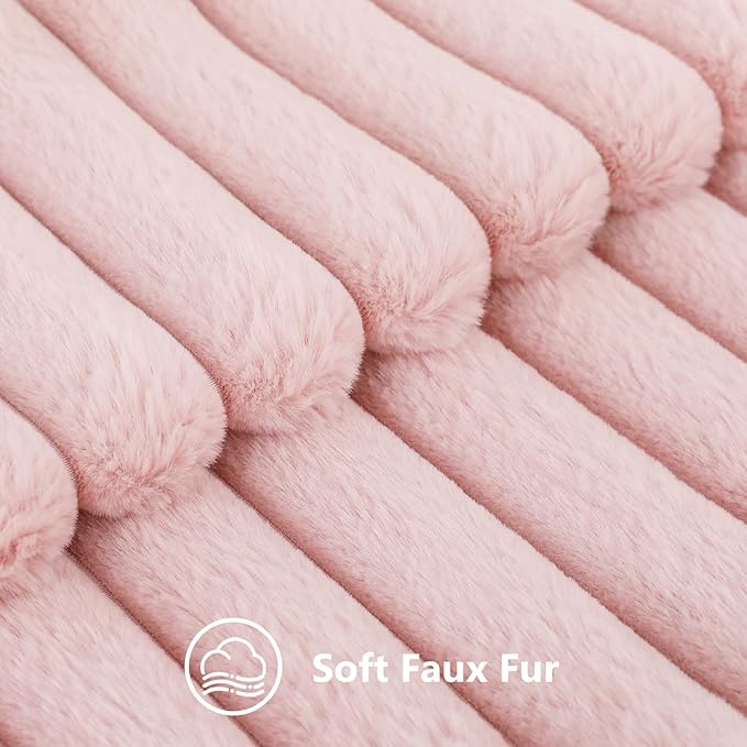 decorUhome Faux Fur Spring Throw Pillow Covers 26x26 Set of 2 Decorative Soft Plush Striped Neutral Couch Euro Sham Pillow Covers with Velvet Back for Sofa Bed Living Room Home Valentines, Pink