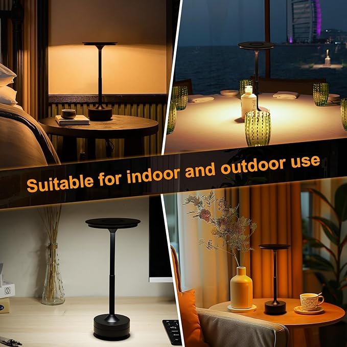 Cordless Table Lamp Rechargeable, 5200mAh Battery Operated Desk Lamps, 3-Color Stepless Dimming Table Lights, Portable Outdoor Table Lamps for Dining Office Bar Restaurant Hotel(Black)